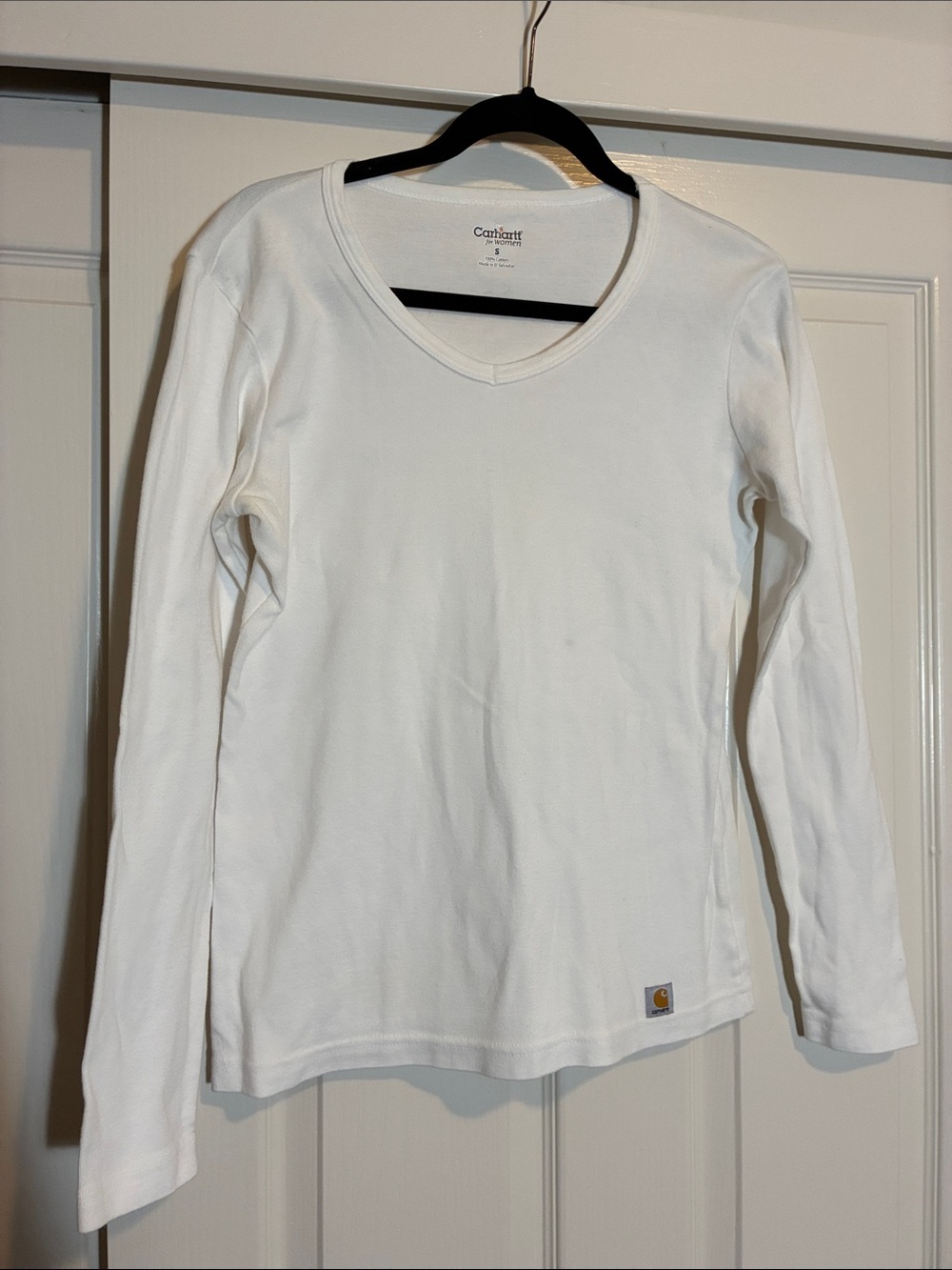 Carhartt Women's White Long-Sleeve V-Neck Tee